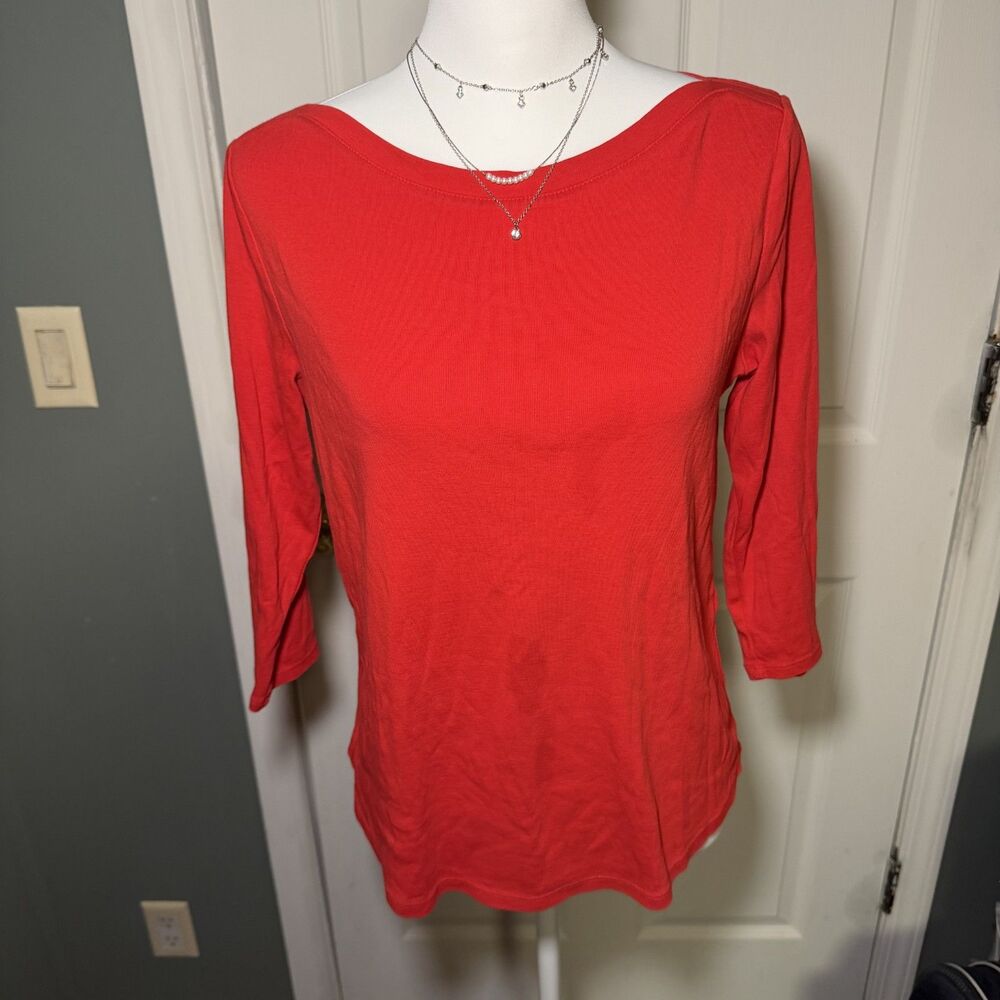 Chicos Ultimate Tee Womens Red 3/4 Sleeve T-Shirt Scoop Neck Cotton Size 1 M